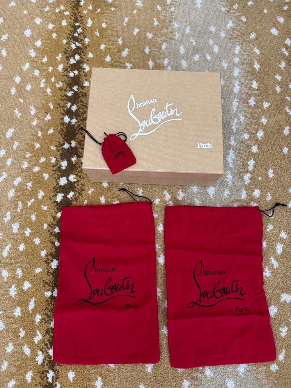 Christian Louboutin Red Dust Bags with Beige Box